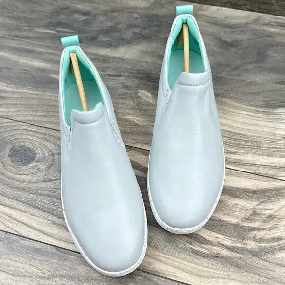 FITFLOP 9 Leather Rally Speckle Sole Slip On Trainers Skate Sneakers Soft Grey - Picture 2 of 11